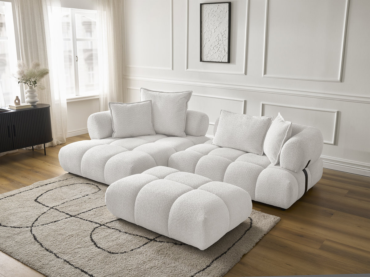 Bobochic Alya Ecksofa mit Pouf Bouclé-Stoff Weiß Ecke links