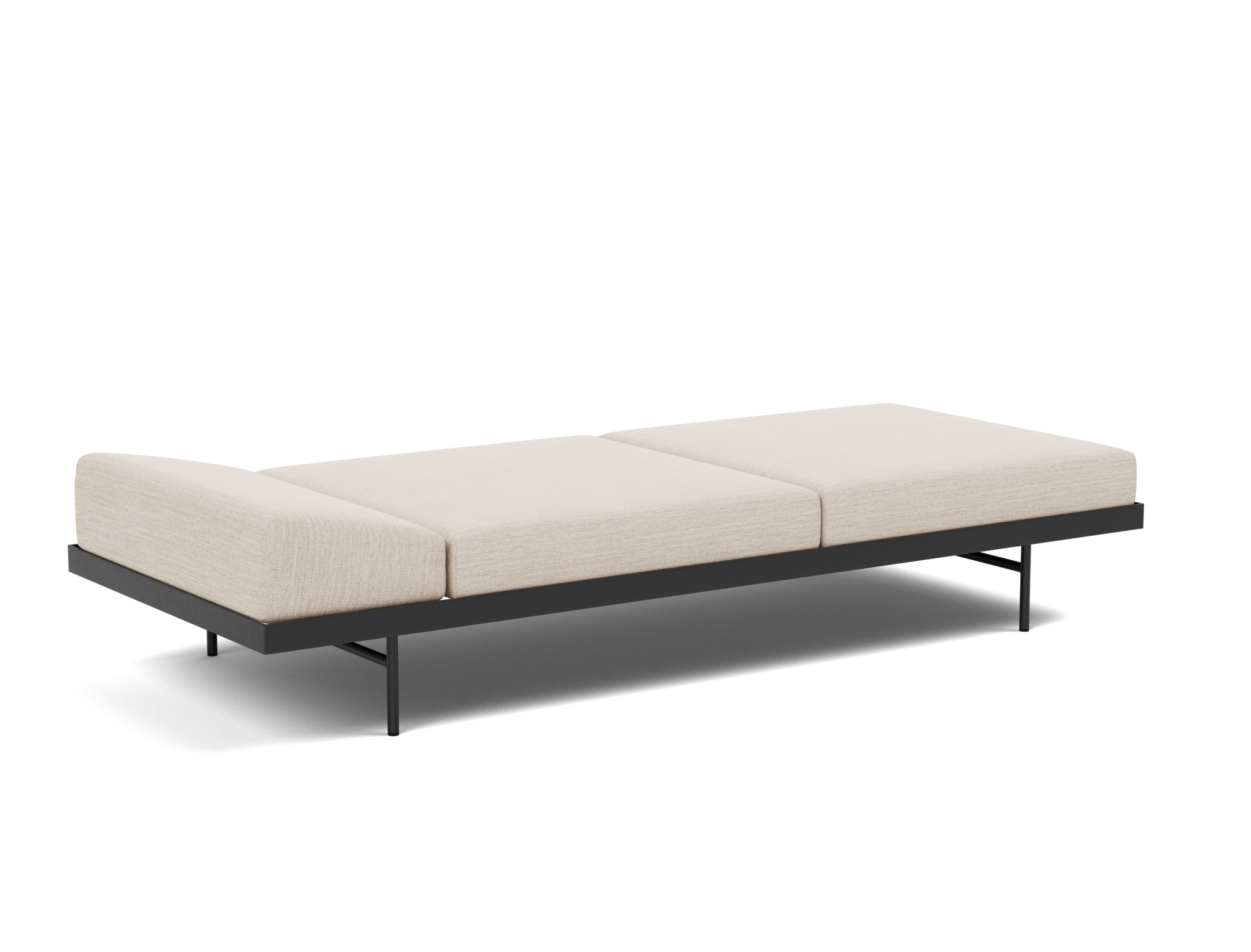 Tagesbett Puri Webstoff Blida 612-Sand-Grey Beine mit Nussbaumtisch