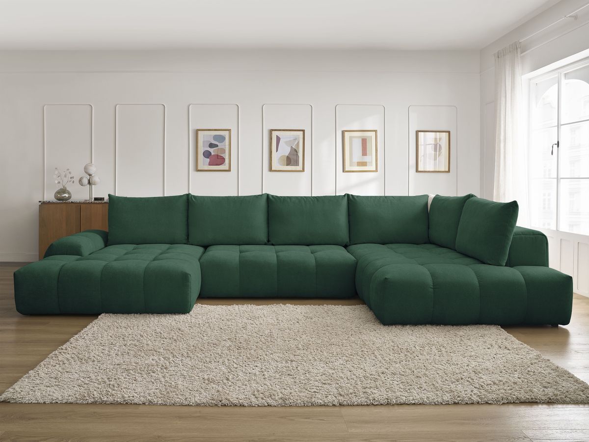 Bobochic Everest Wohnlandschaft, 6 Kissen Strukturstoff Grün Ecke links