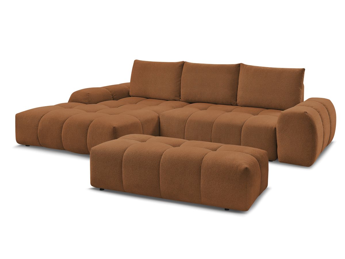 Bobochic Everest Ecksofa mit Schlaffunktion und Bettkasten und Pouf 318 × 180 cm, 3 Kissen Melange-Stoff Orange Ecke links