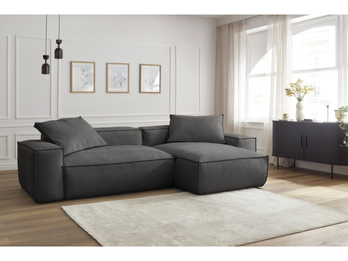 Bobochic Boheme Ecksofa, 2 Kissen Melange-Stoff Dunkelgrau