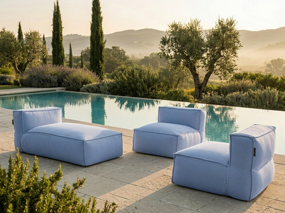 Bobochic Biarritz Gartensofa 3-Sitzer Melange-Stoff Blau
