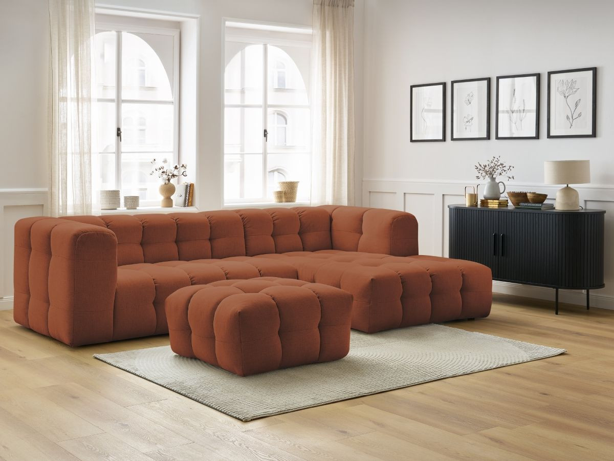 Bobochic Cloud Ecksofa mit Pouf 288 × 184 cm Stoff Orange Ecke rechts