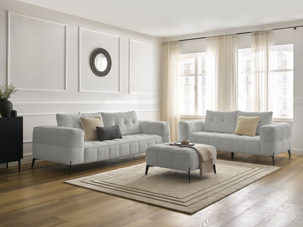Bobochic Anis Sofa-Set 3- und 2-Sitzer mit Pouf Strukturstoff Hellgrau