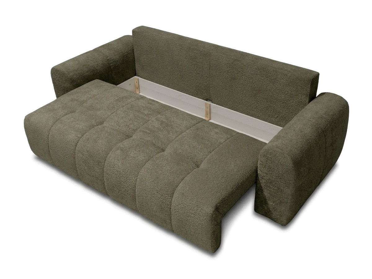 Bobochic Roxelane Schlafsofa 3-Sitzer mit Bettkasten Bouclé-Stoff Grün