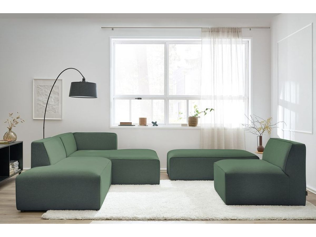 Bobochic Megeve Ecksofa mit Pouf Melange-Stoff Grün Ecke rechts