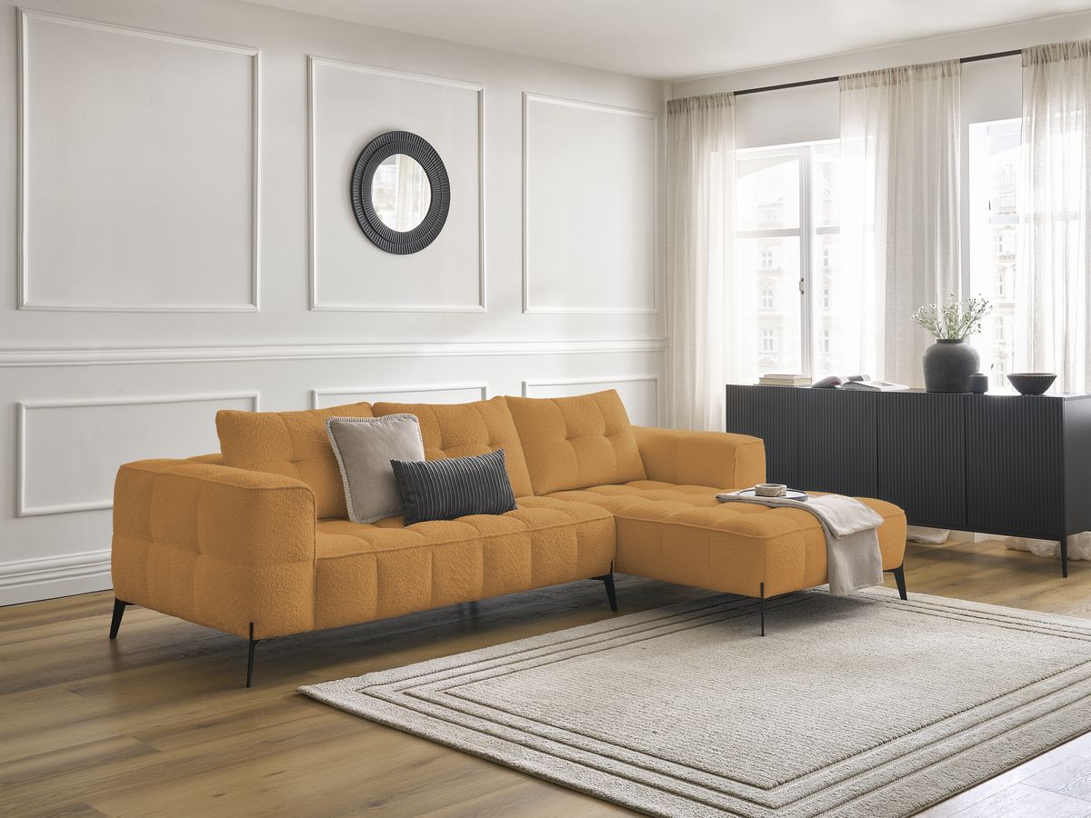Bobochic Anis Ecksofa Bouclé-Stoff Gelb Ecke rechts