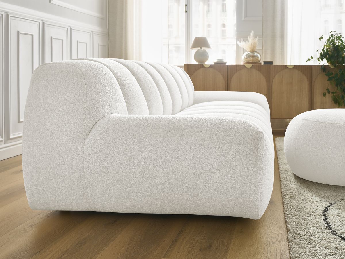 Bobochic Hayden Sofa 4-Sitzer mit Pouf Bouclé-Stoff Weiß
