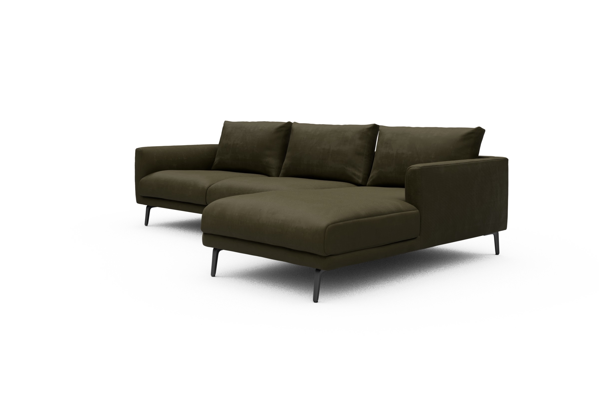 Ecksofa Karl Chaiselongue rechts mit 2,5-Sitzer Cordufine-Pine-Green