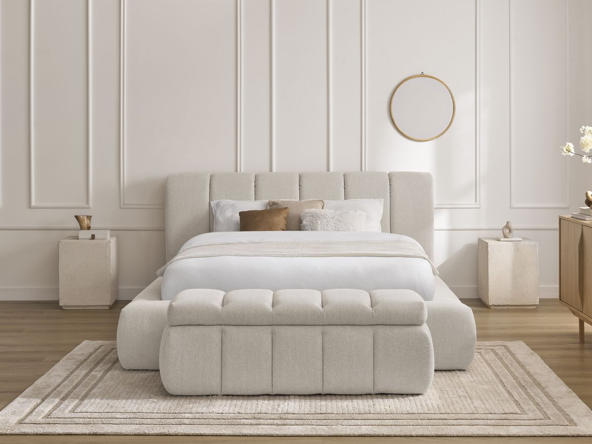 Bobochic Denali Polsterbett mit Bettkasten mit Bettbank Stoff Beige, Liegefläche 160 × 200 cm
