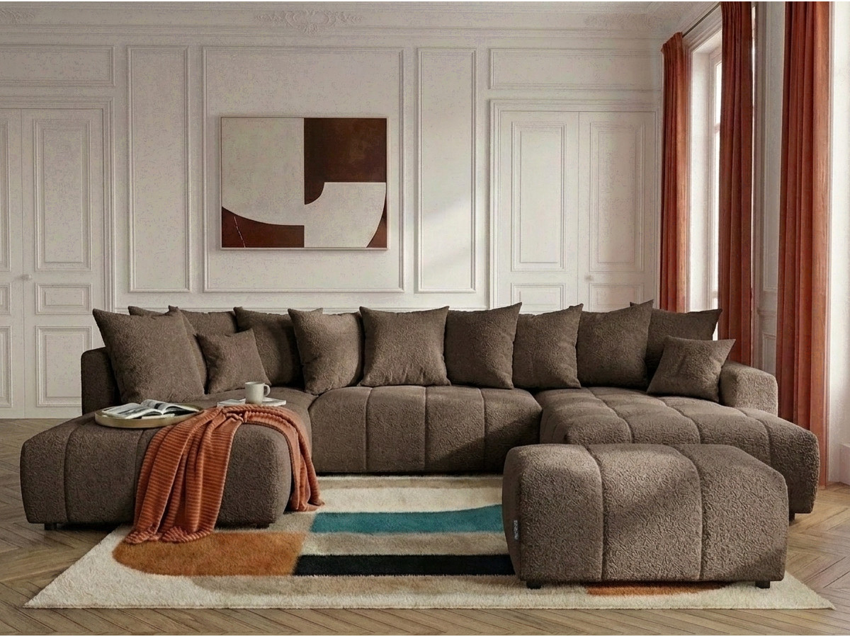 Bobochic Roxelane Wohnlandschaft mit Pouf Bouclé-Stoff Braun Ecke rechts