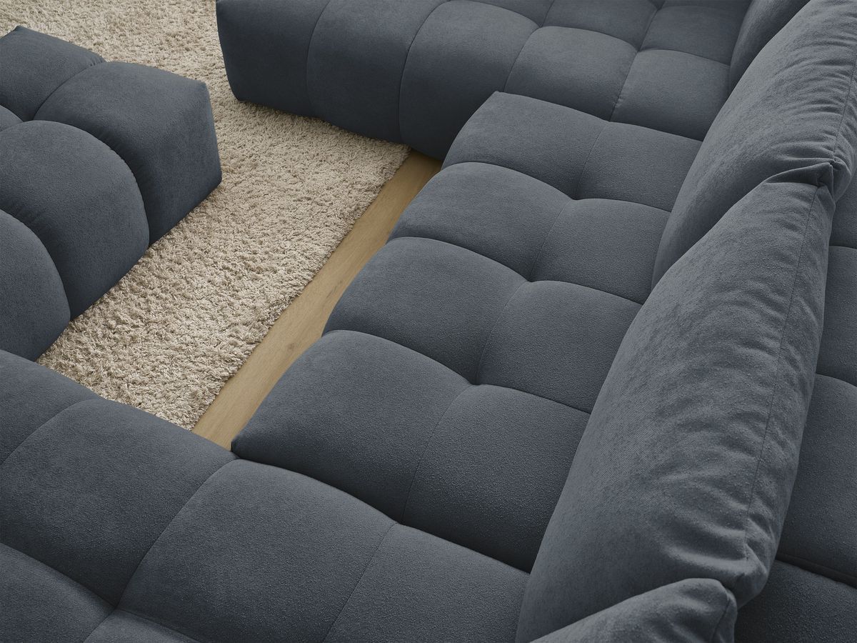 Bobochic Everest Wohnlandschaft mit Pouf, 6 Kissen Strukturstoff Dunkelblau Ecke rechts