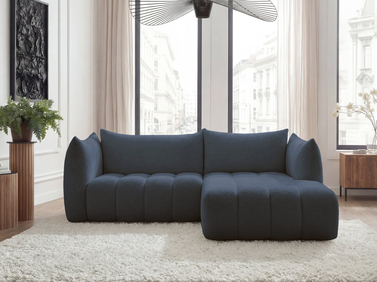 Bobochic Azra Ecksofa 262 × 178 cm Bouclé-Stoff Dunkelblau Ecke rechts