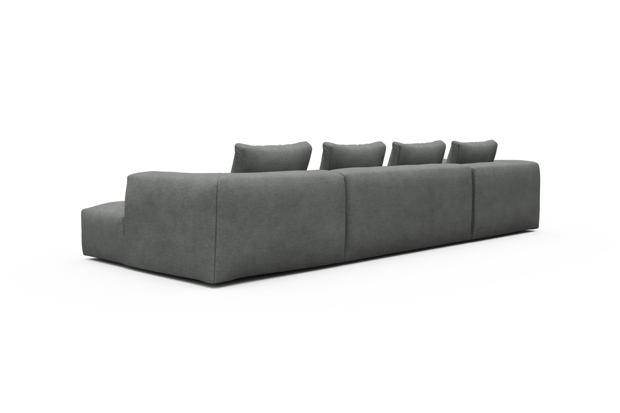 Wohnlandschaft Fred Relax-Ecke links mit 2-Sitzer und Chaiselongue rechts Boucle Skandi 533-Ash-Grey