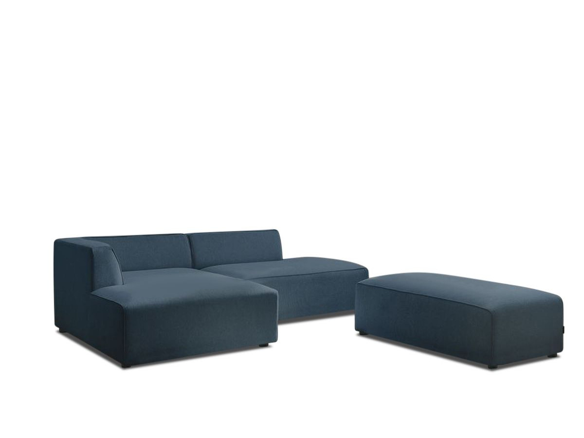 Bobochic Megeve Ecksofa mit Schlaffunktion und Pouf Melange-Stoff Dunkelblau Ecke links