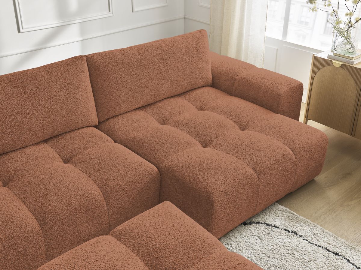 Bobochic Anakin Wohnlandschaft mit Pouf, 3 Kissen Bouclé-Stoff Orange