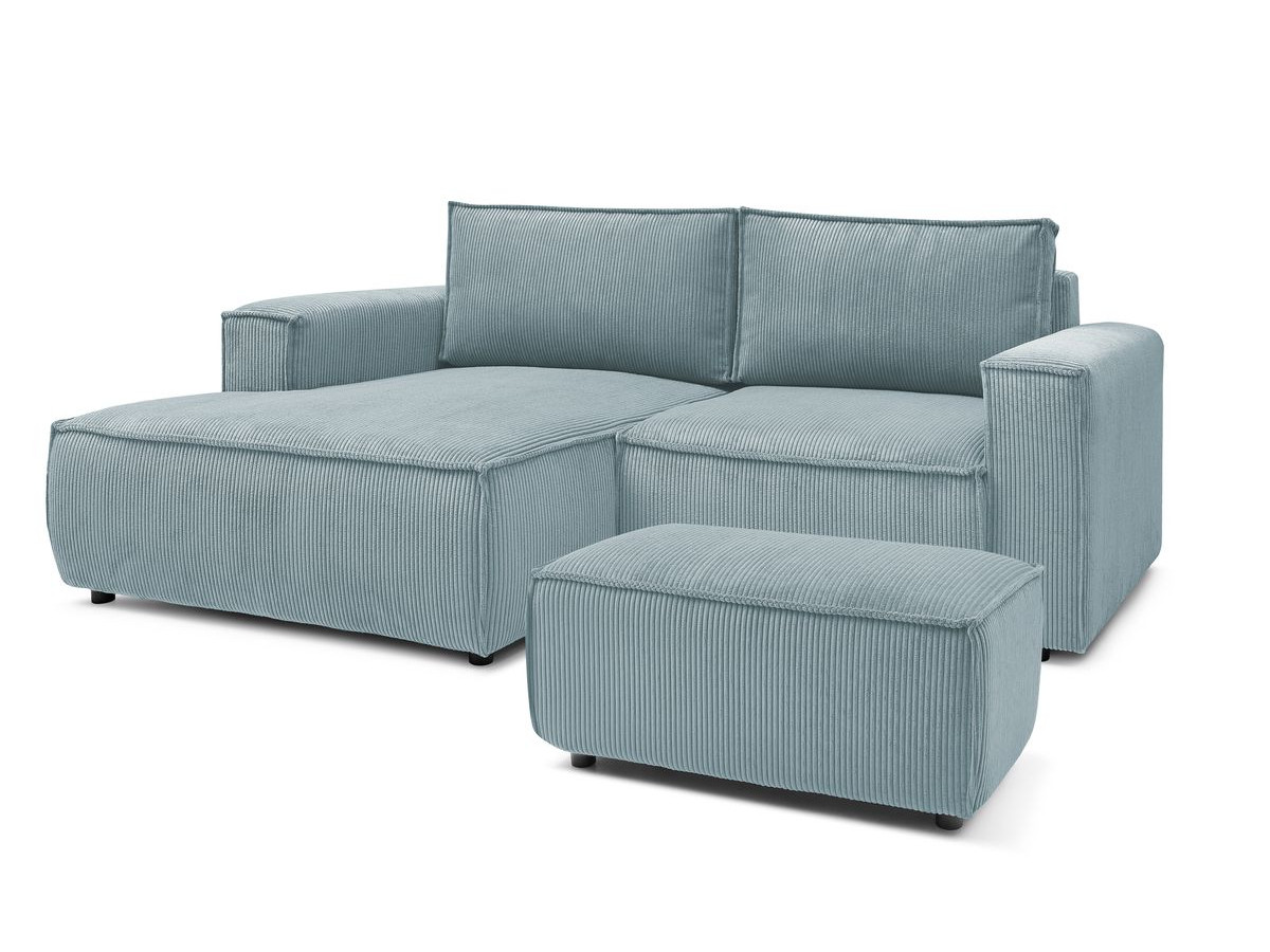Bobochic Nihad Ecksofa mit Pouf Cordsamt Hellblau Ecke links