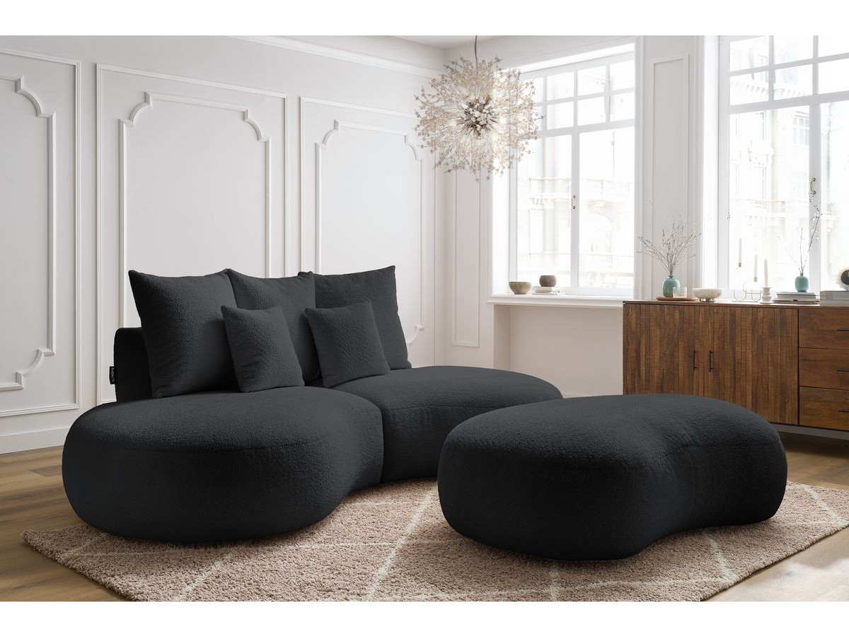 Bobochic Saint-germain Sofa 5-Sitzer mit Pouf Bouclé-Stoff Dunkelgrau