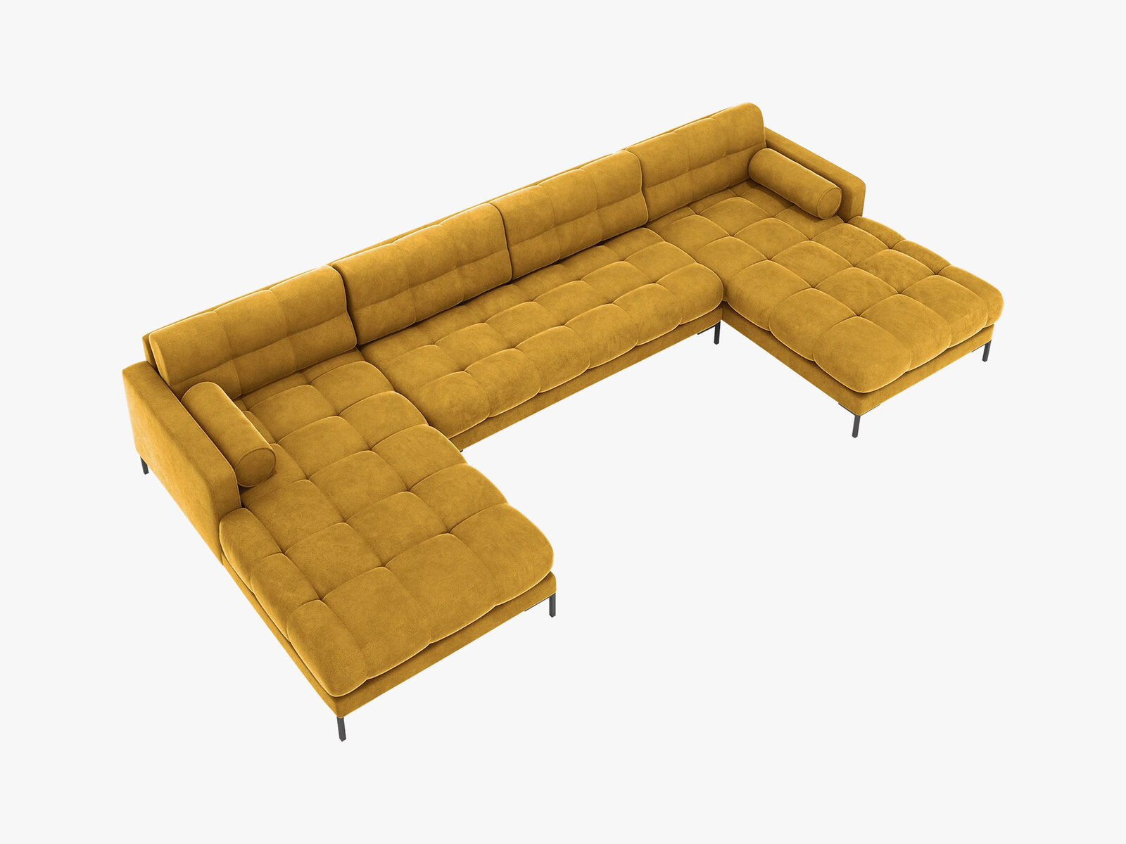 Micadoni Panorama-Sofa Mamaia 6-Sitzer Samt Bluvel Gelb schwarze Beine