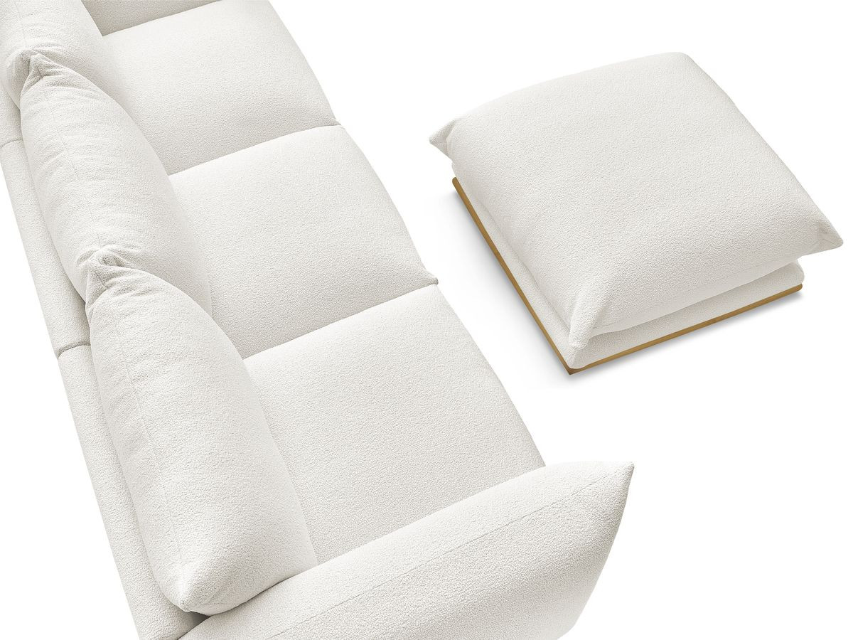 Bobochic Ernest Sofa 3-Sitzer mit Pouf 266 × 106 cm Bouclé-Stoff Weiß