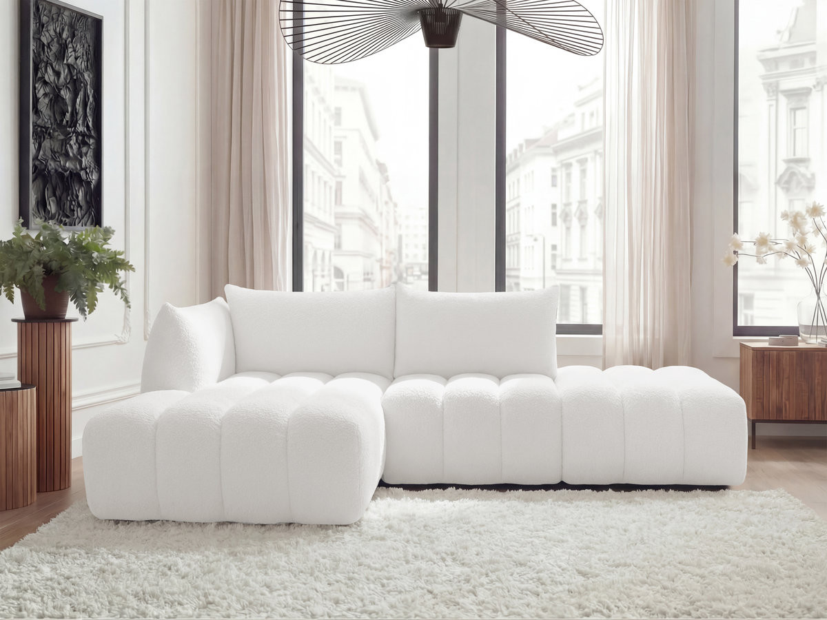 Bobochic Azra Ecksofa 319 × 178 cm Bouclé-Stoff Weiß Ecke links