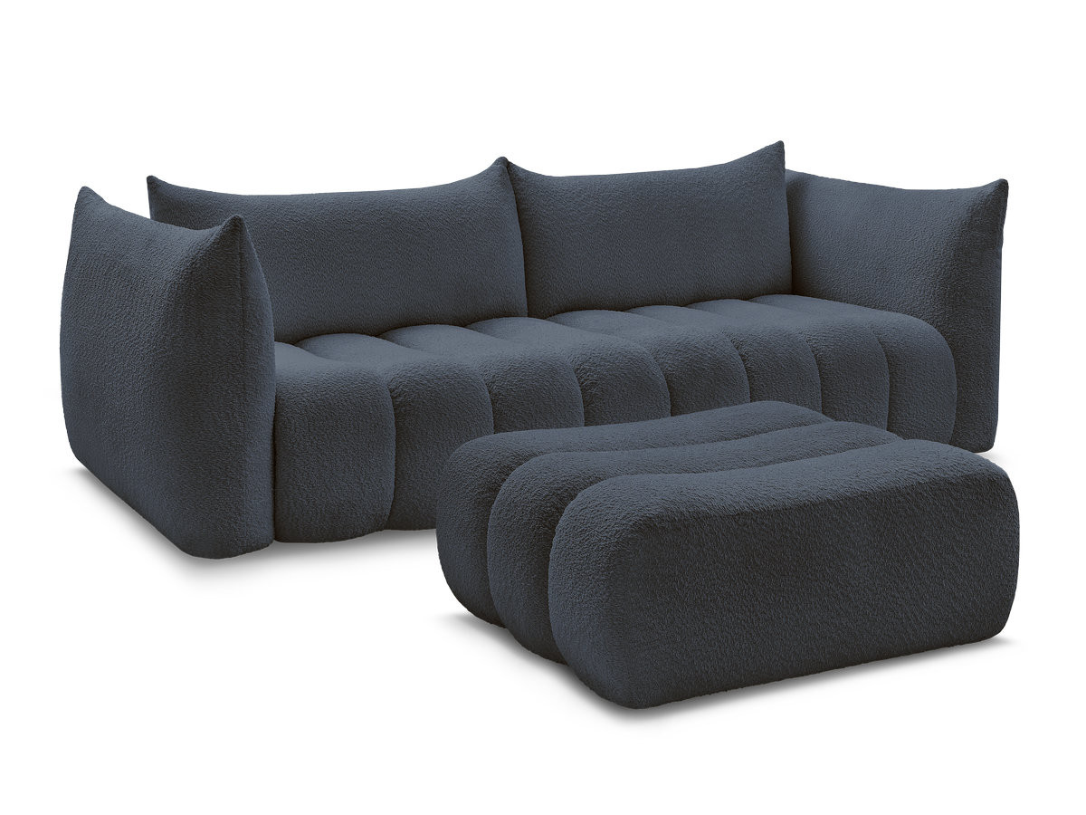 Bobochic Azra Sofa 4-Sitzer mit Pouf Bouclé-Stoff Dunkelblau