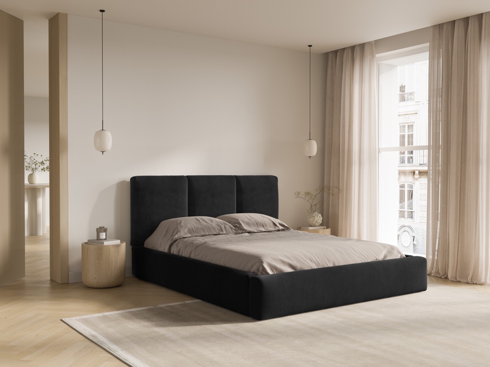 Cosmopolitan Design Stauraumbett mit Kopfteil Nicolas 140x200 Chenille Rebel Schwarz