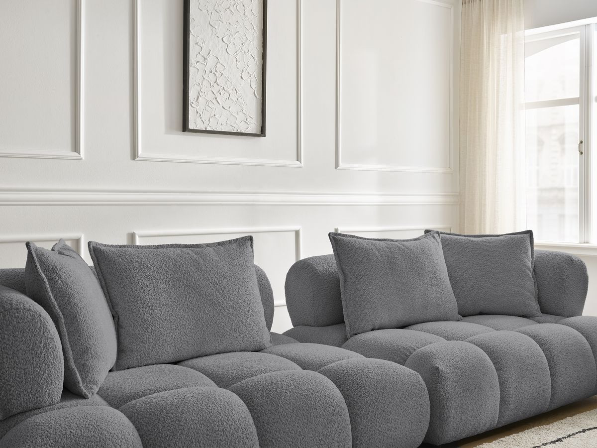 Bobochic Alya Sofa 4-Sitzer mit Pouf Bouclé-Stoff Dunkelgrau