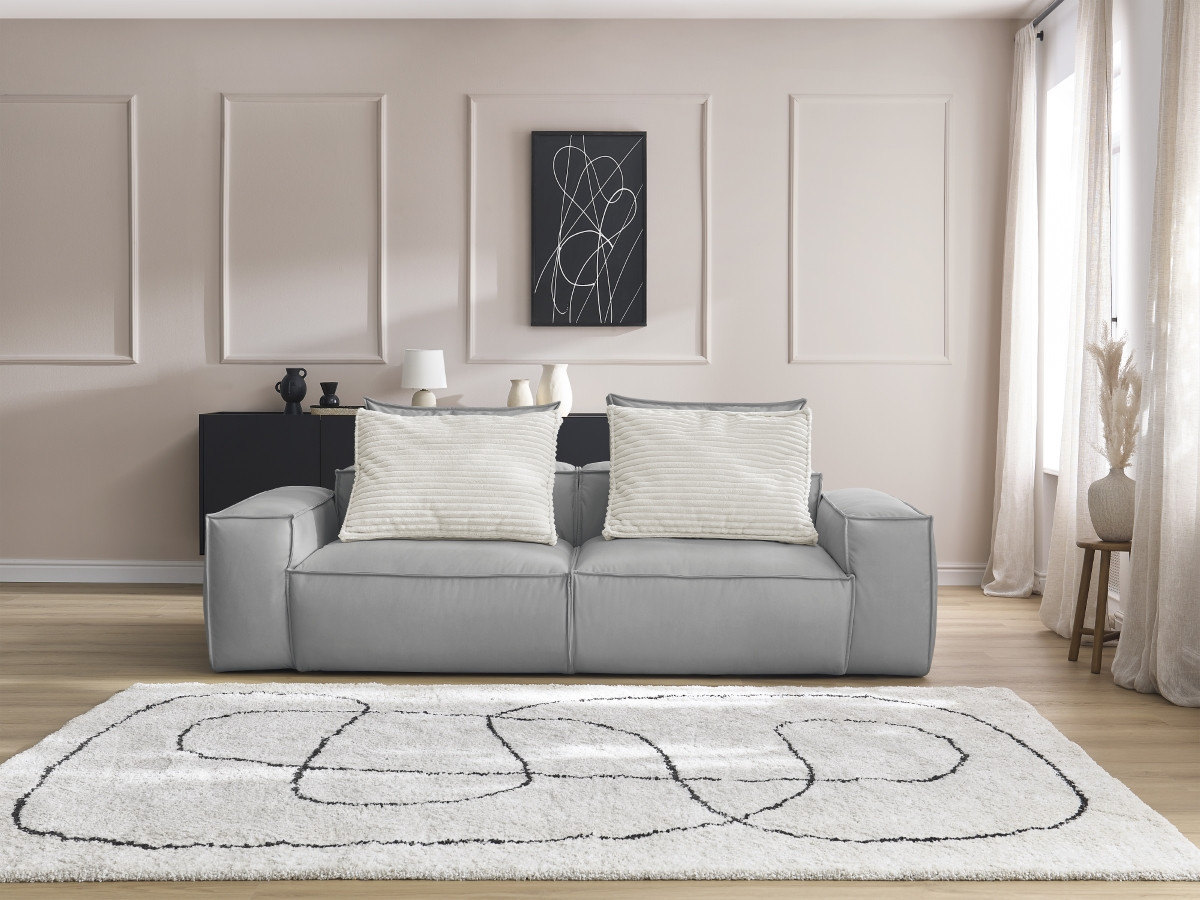 Bobochic Boheme Sofa 3-Sitzer Kunstleder Hellgrau