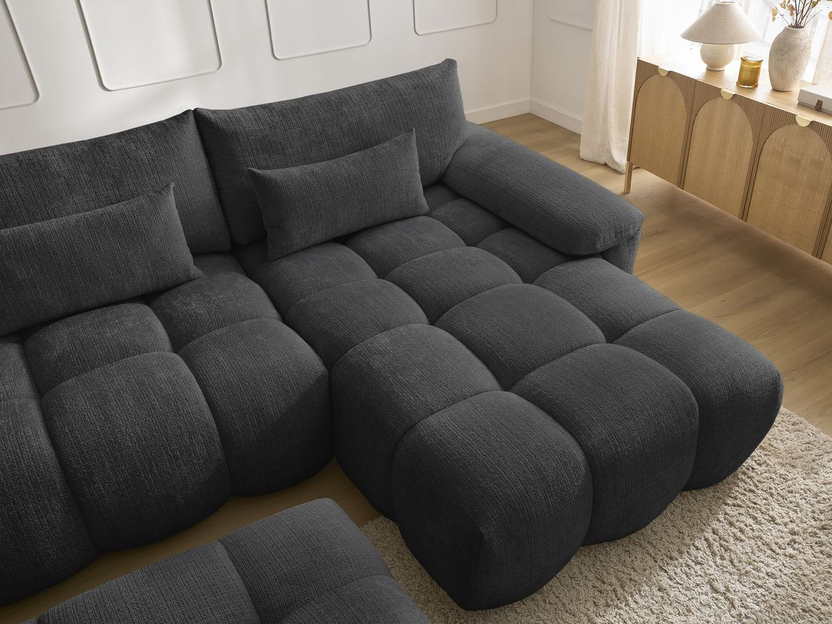 Bobochic Ivane Ecksofa mit Pouf Strukturstoff Schwarz Ecke rechts
