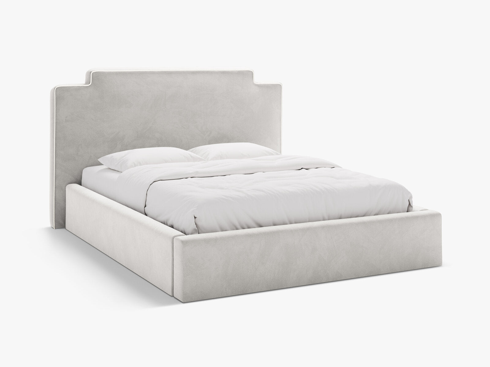 Micadoni Princess Samtbett mit Bettkasten und Kopfteil Samt Magic Velvet Elfenbein / Hellgrau 140x200