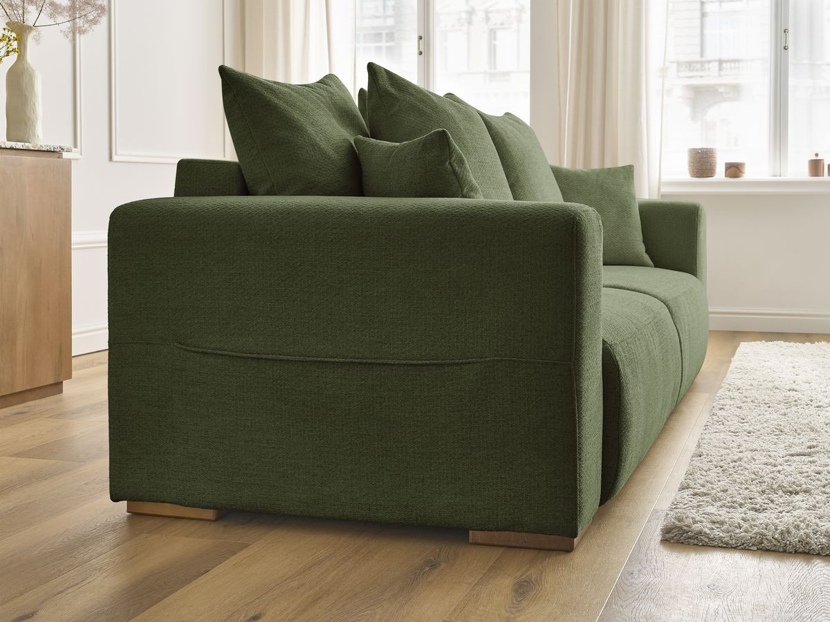 Bobochic Sidonie Schlafsofa 3-Sitzer mit Bettkasten Melange-Stoff Grün