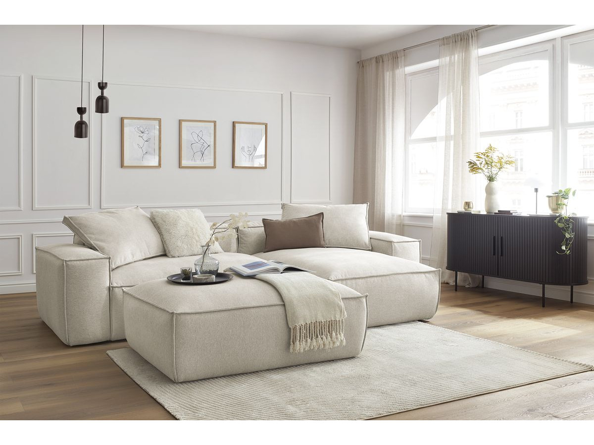 Bobochic Boheme Ecksofa mit Pouf Melange-Stoff Beige