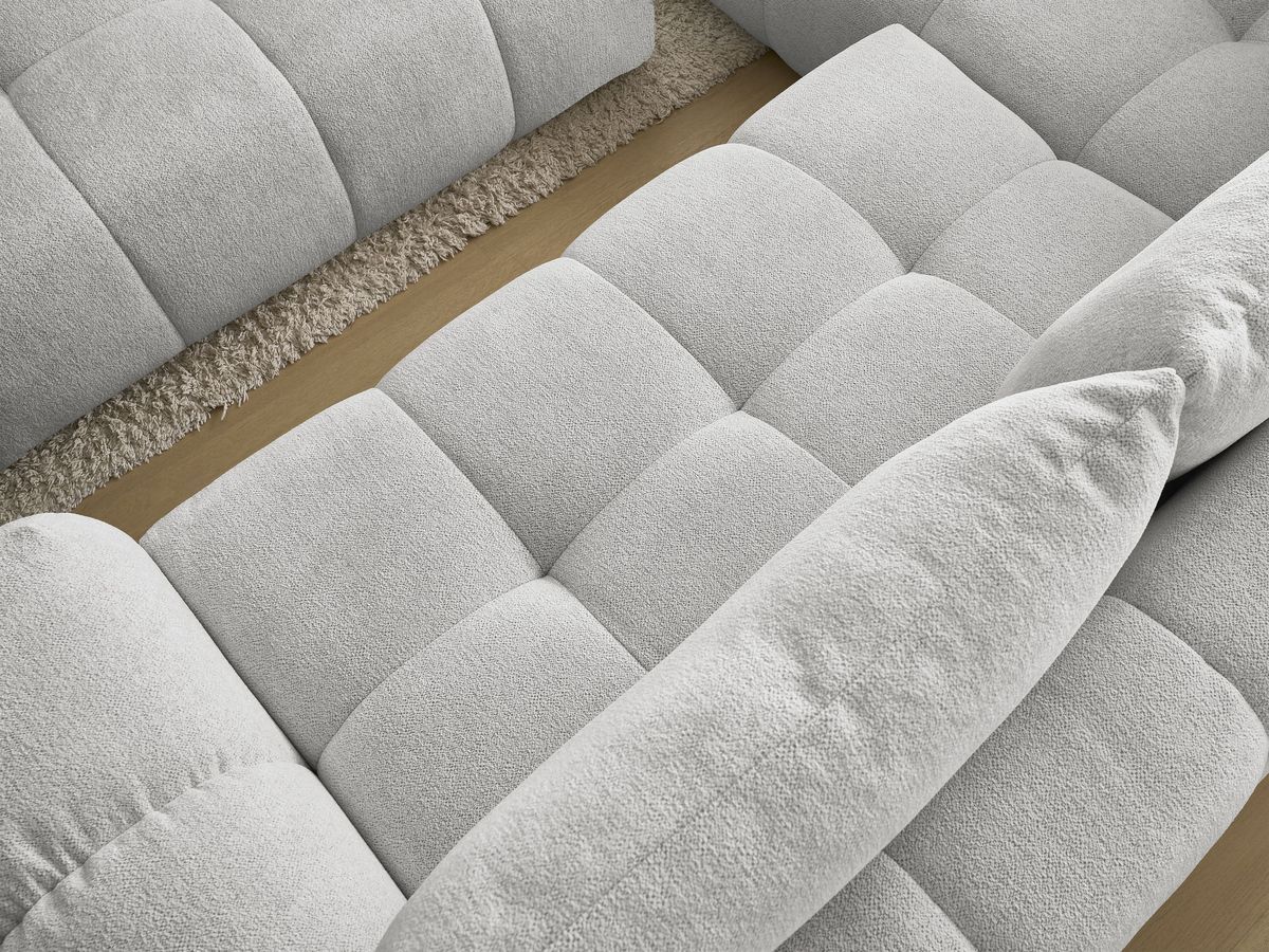 Bobochic Everest Ecksofa mit Schlaffunktion und Bettkasten und Pouf 320 × 212 cm, 5 Kissen Melange-Stoff Hellgrau Ecke links