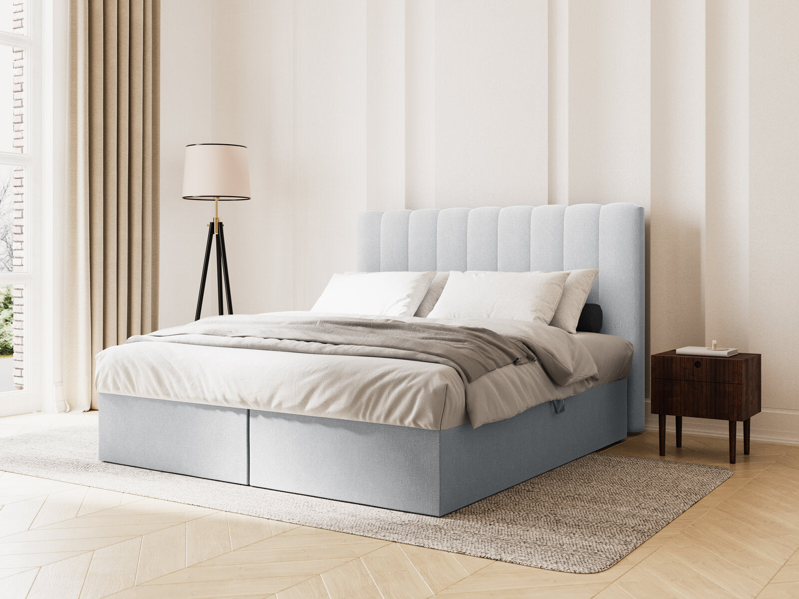 Micadoni Boxspringbett Kelp Strukturierter Stoff Hellgrau 180x200