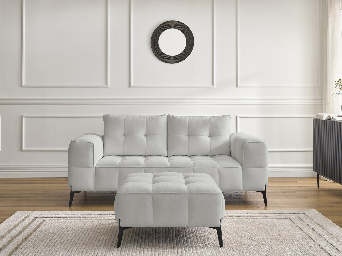 Bobochic Anis Sofa 2-Sitzer mit Pouf Strukturstoff Hellgrau