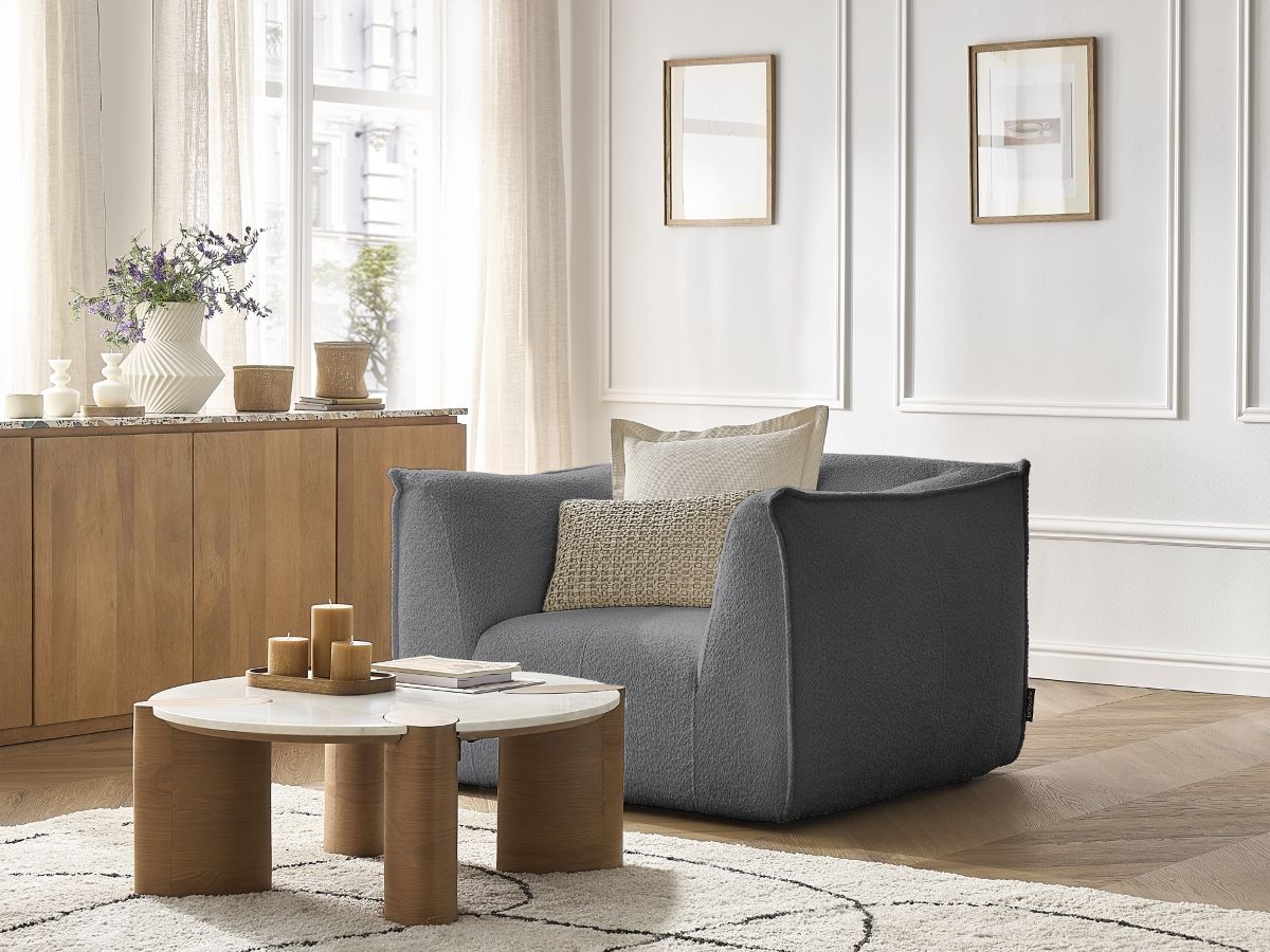 Bobochic Giorgia Sessel Bouclé-Stoff Dunkelgrau