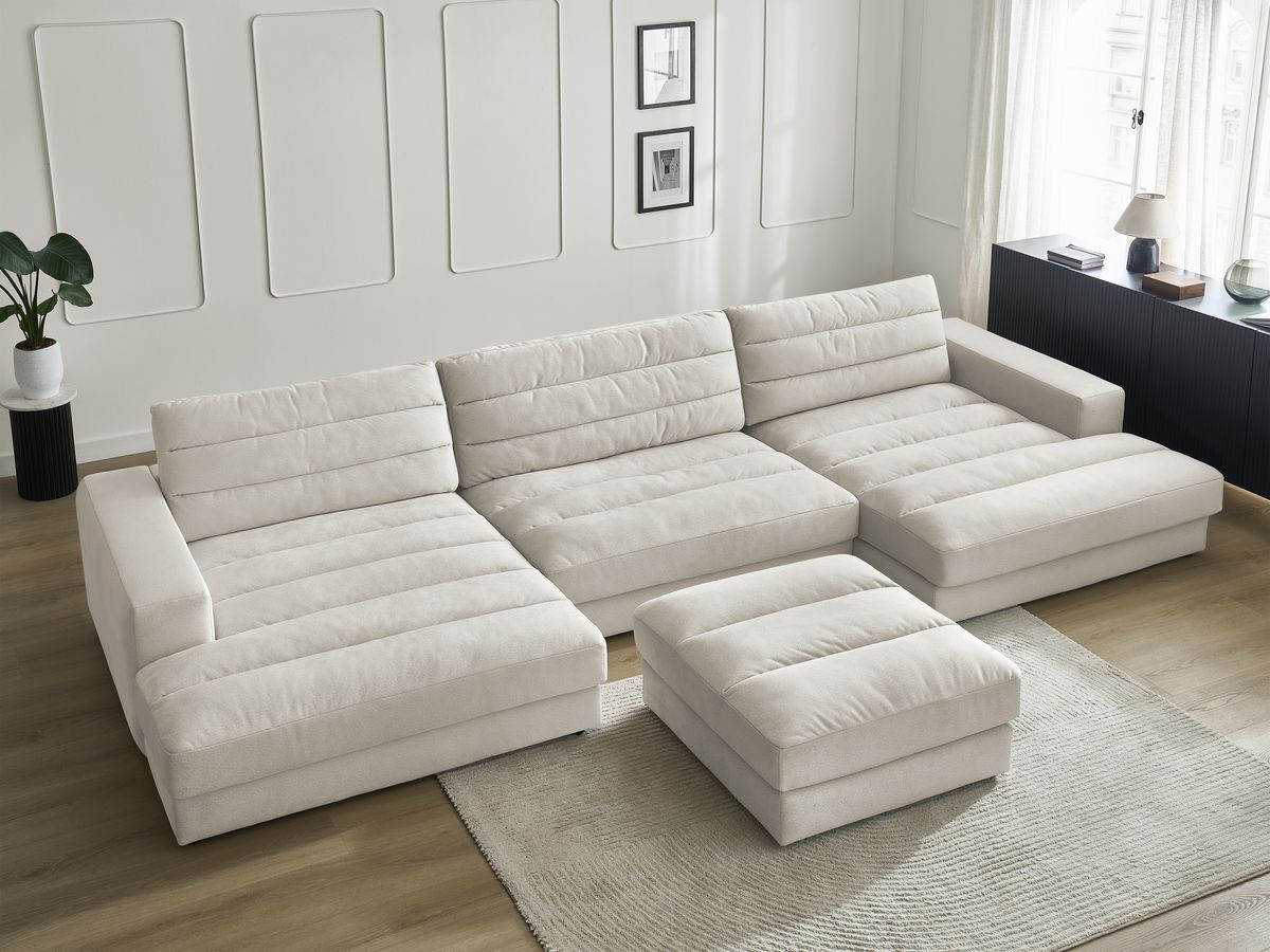 Bobochic Sierra Wohnlandschaft mit Pouf Samt Beige