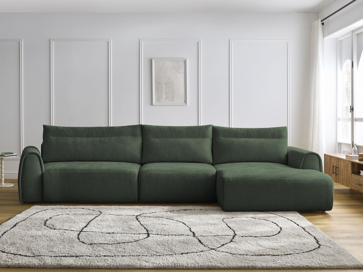 Bobochic Aden Ecksofa 386 × 152 cm Stoff Grün Ecke rechts