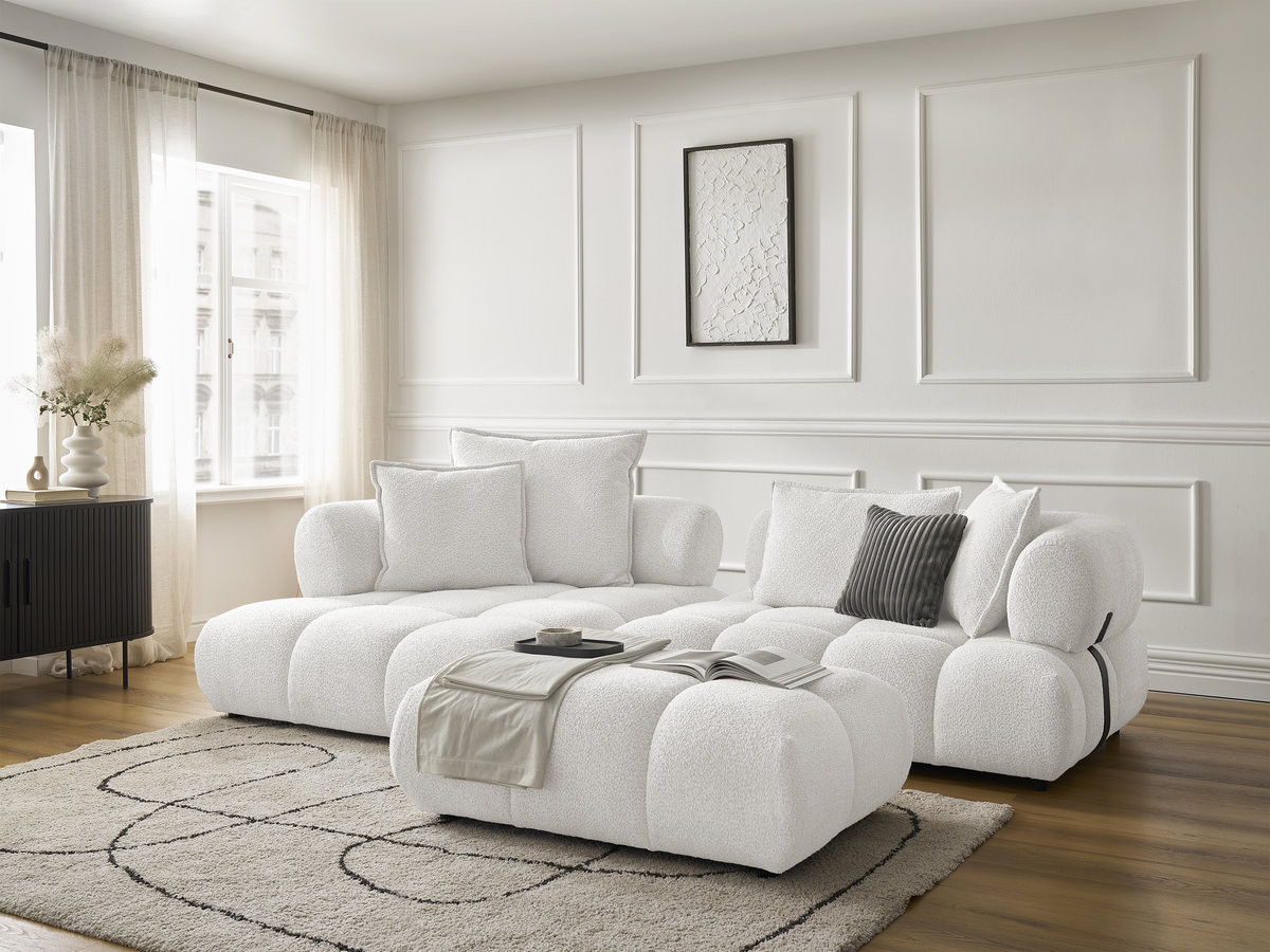 Bobochic Alya Ecksofa mit Pouf Bouclé-Stoff Weiß Ecke links