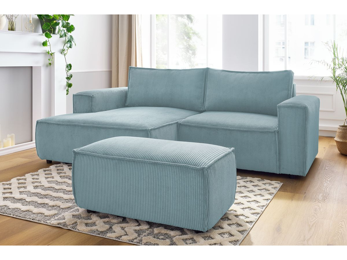 Bobochic Nihad Ecksofa mit Pouf Cordsamt Hellblau Ecke links