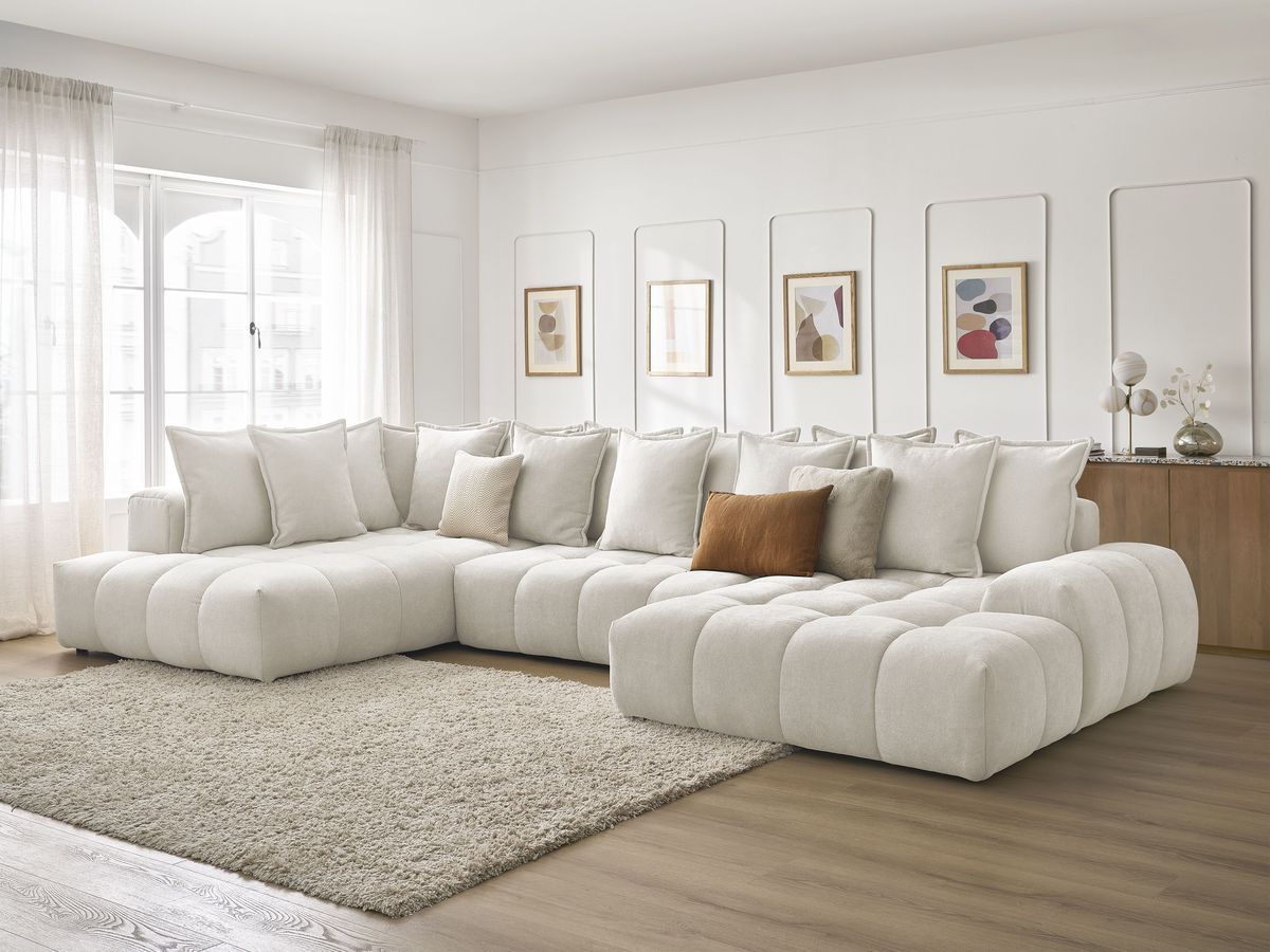 Bobochic Everest Wohnlandschaft, 14 Kissen Strukturstoff Weiß Ecke rechts
