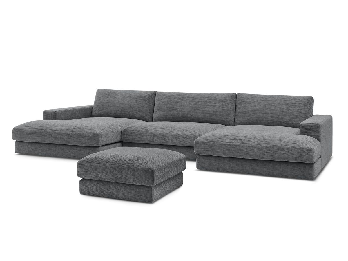 Bobochic Leonard Wohnlandschaft mit Pouf 349 × 159 cm Strukturstoff Dunkelgrau