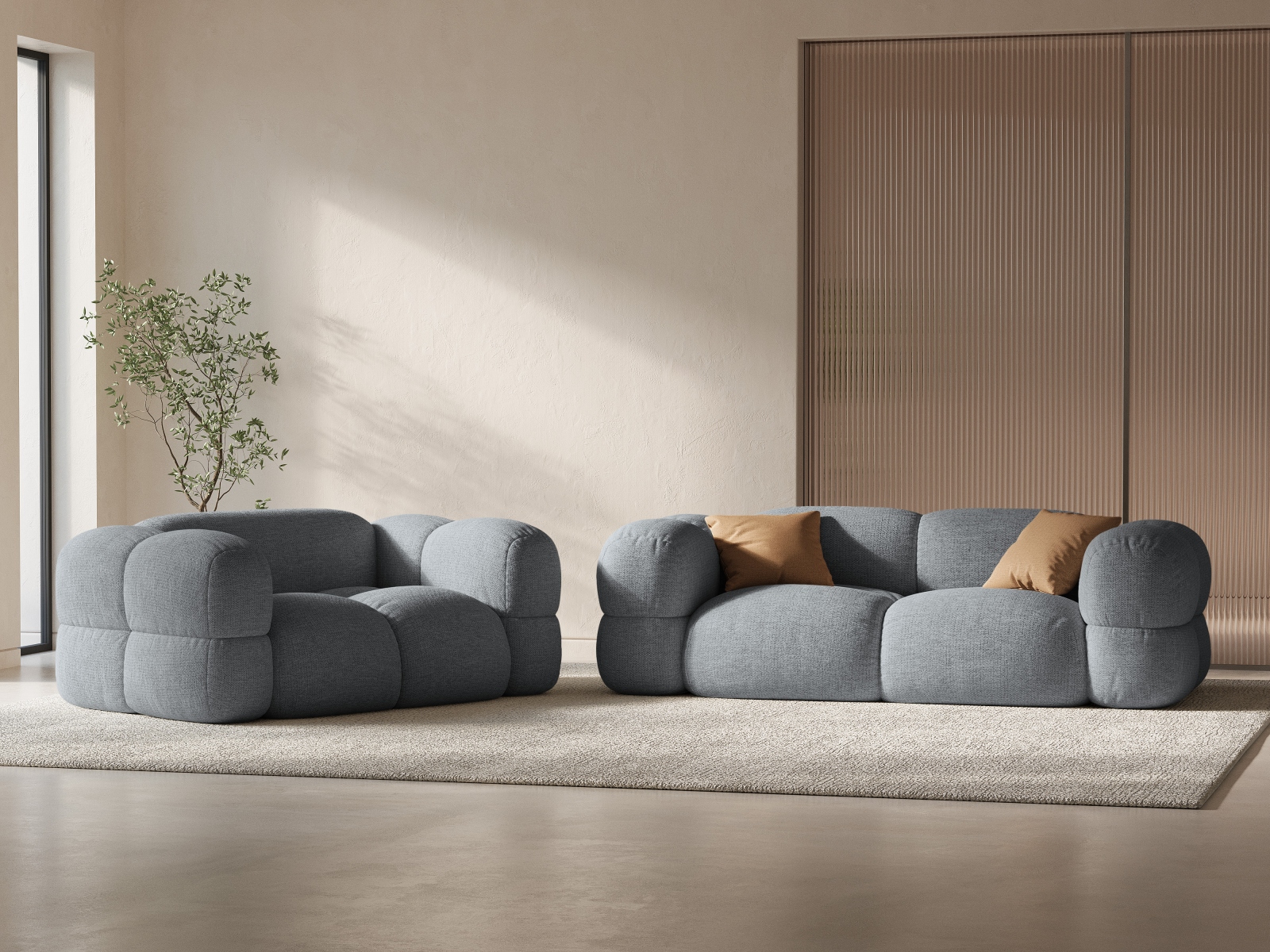 Cosmopolitan Design Sofa Loretto 3-Sitzer Strukturierter Stoff Sorella Grau