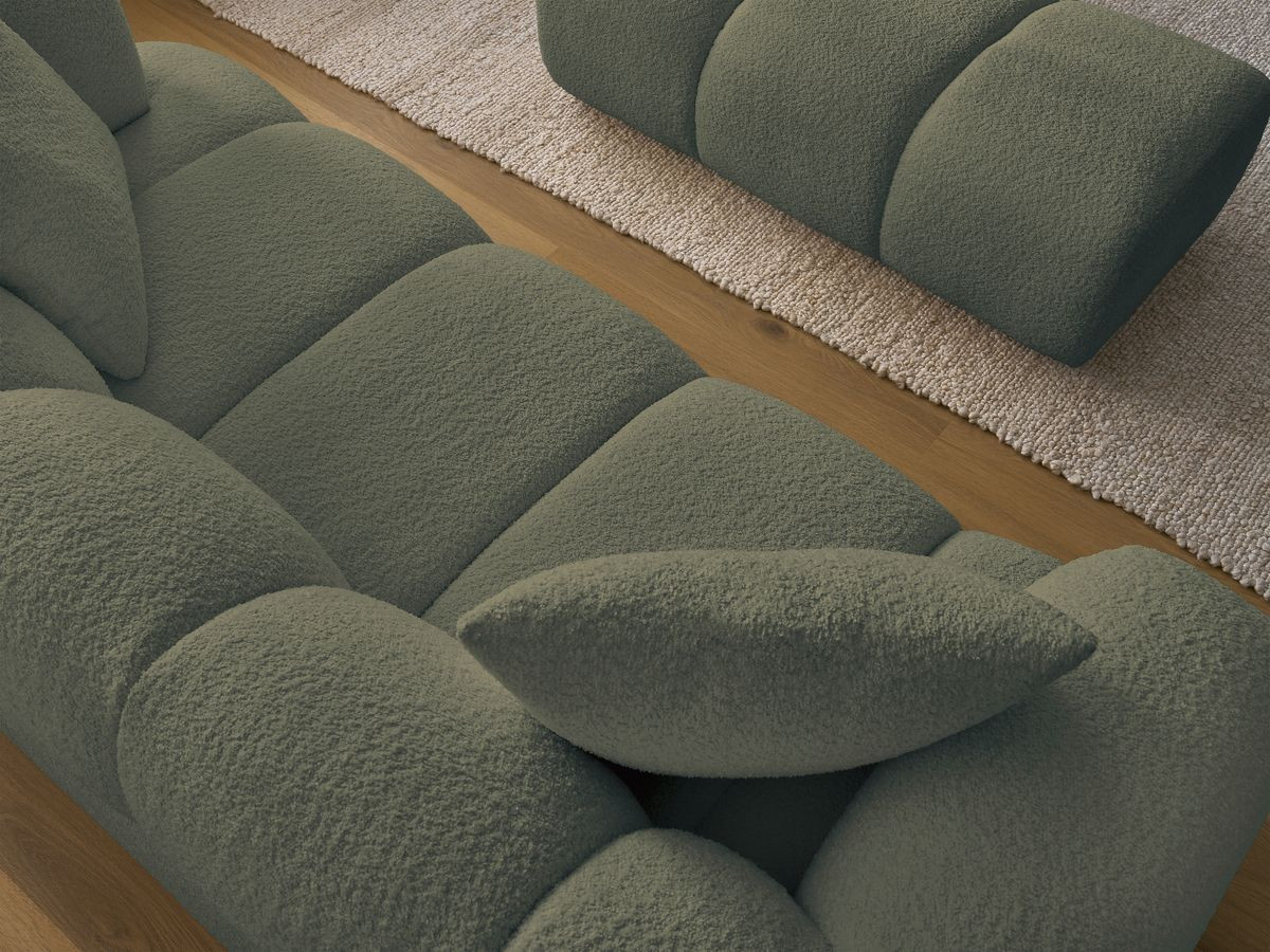Bobochic Pamira Sofa 2-Sitzer mit Pouf Bouclé-Stoff Grün