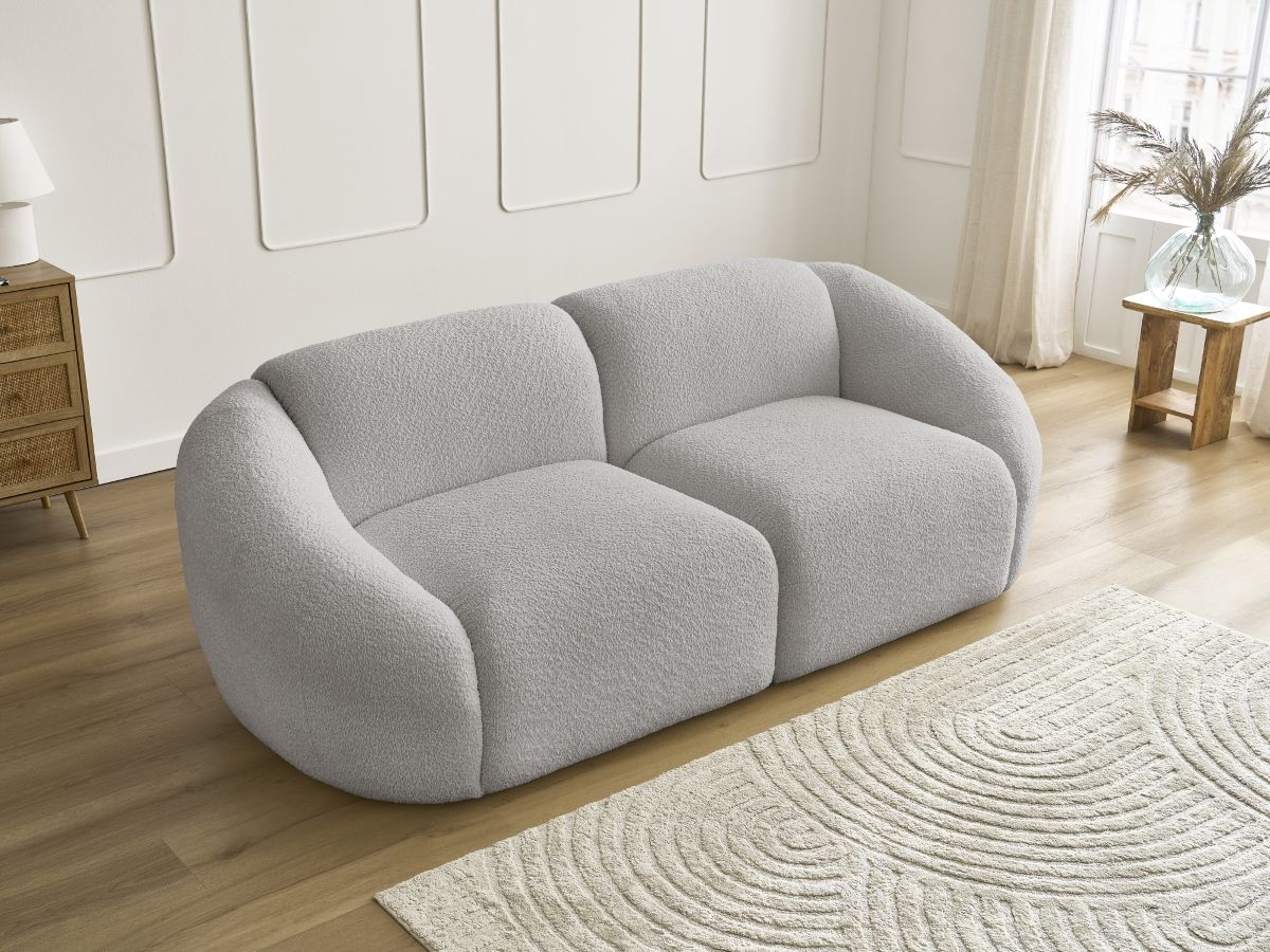 Bobochic Tina Sofa 2-Sitzer Bouclé-Stoff Hellgrau