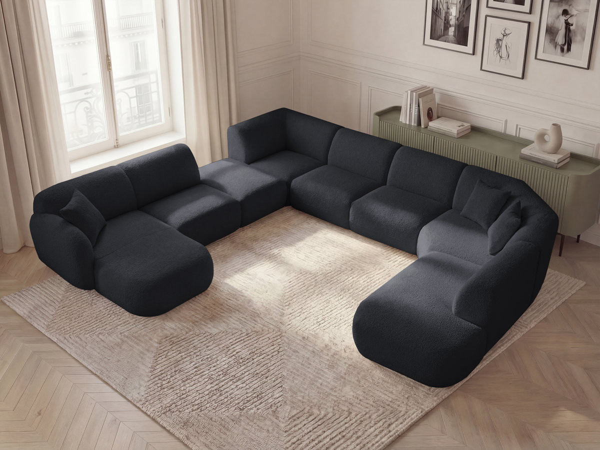 Bobochic Anda Wohnlandschaft mit Pouf 396 × 357 cm Chenille Schwarz Ecke links