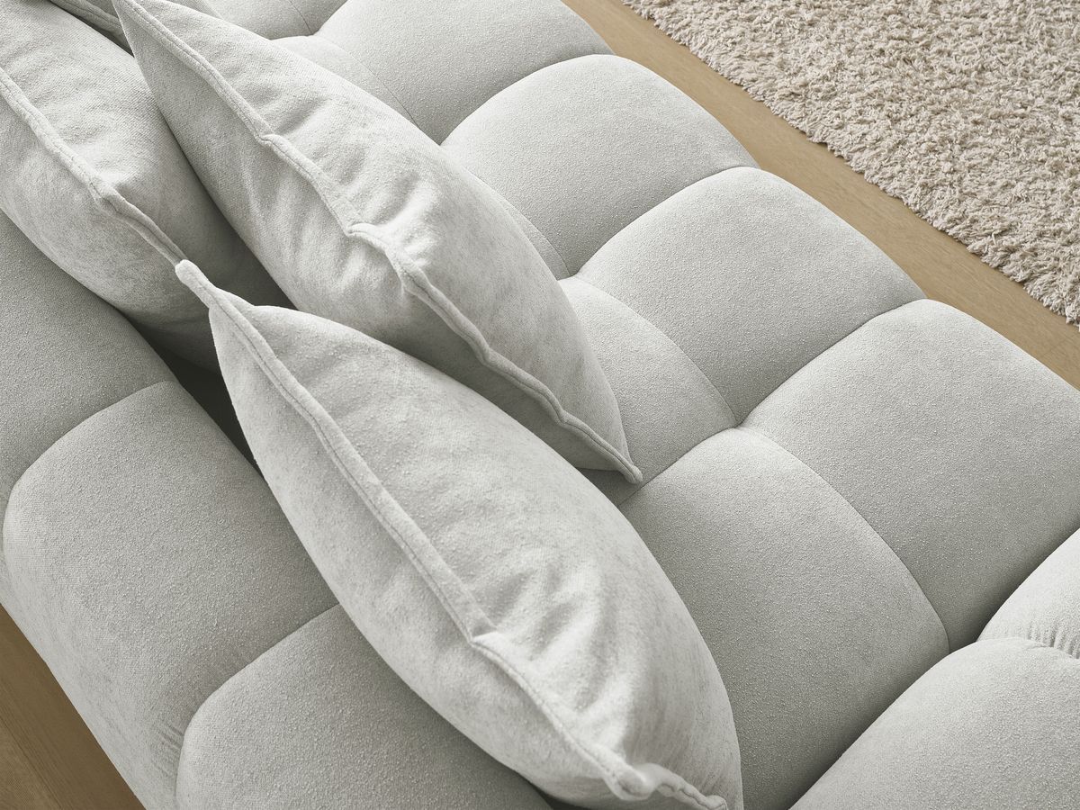 Bobochic Everest Schlafsofa 3-Sitzer mit Bettkasten, 5 Kissen Strukturstoff Hellgrau