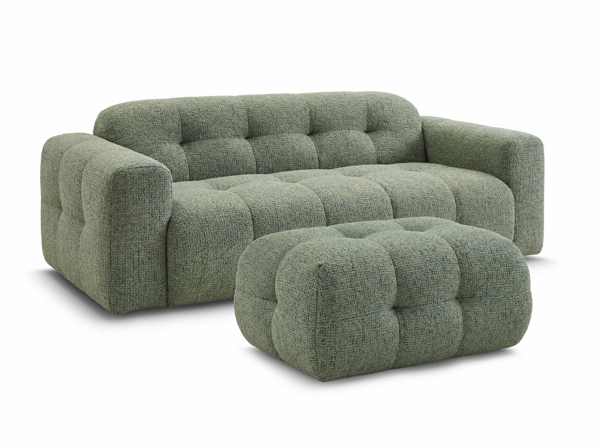 Bobochic Laura Sofa 3-Sitzer mit kleinem Pouf Melange-Stoff Hellgrün