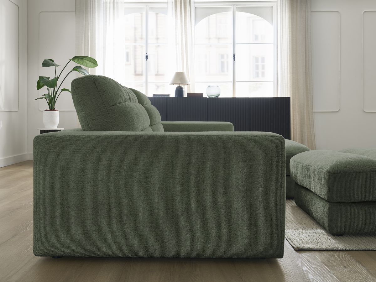 Bobochic Sierra Ecksofa mit Pouf Strukturstoff Dunkelgrün Ecke rechts